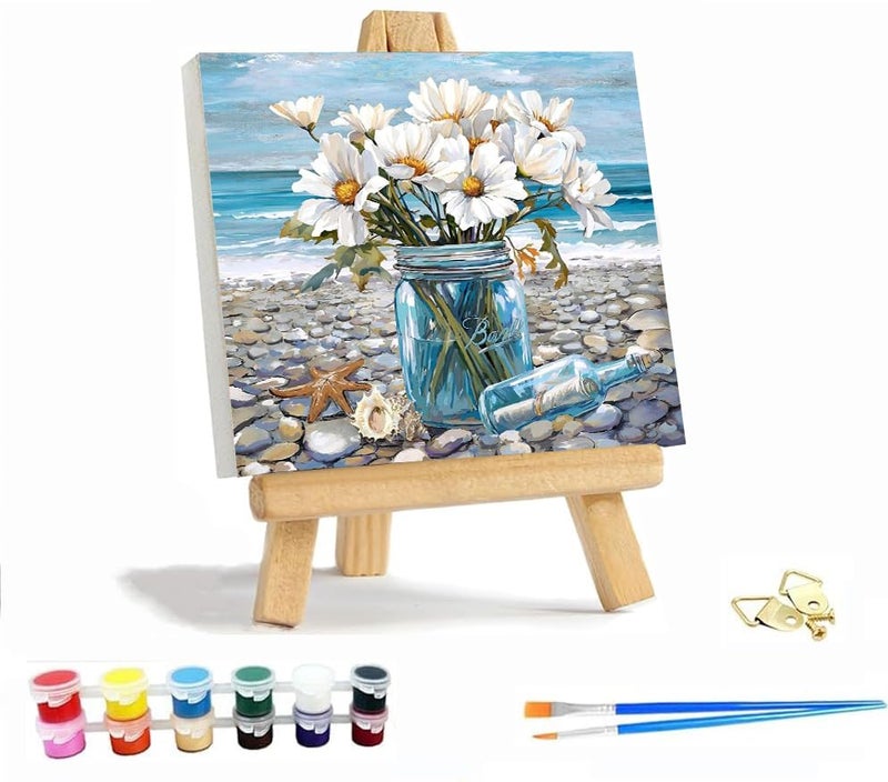 VIGEGU Beach Flowers Paint by Numbers Kit for Adults with FramePaint by Number for Beginner DIY Adult Paint by Number Kits for Home Decor 12x12inch - Image 1