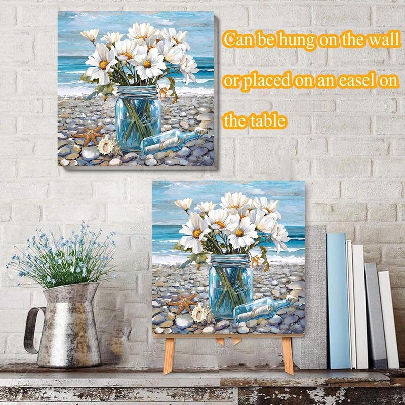 VIGEGU Beach Flowers Paint by Numbers Kit for Adults with FramePaint by Number for Beginner DIY Adult Paint by Number Kits for Home Decor 12x12inch - Image 3