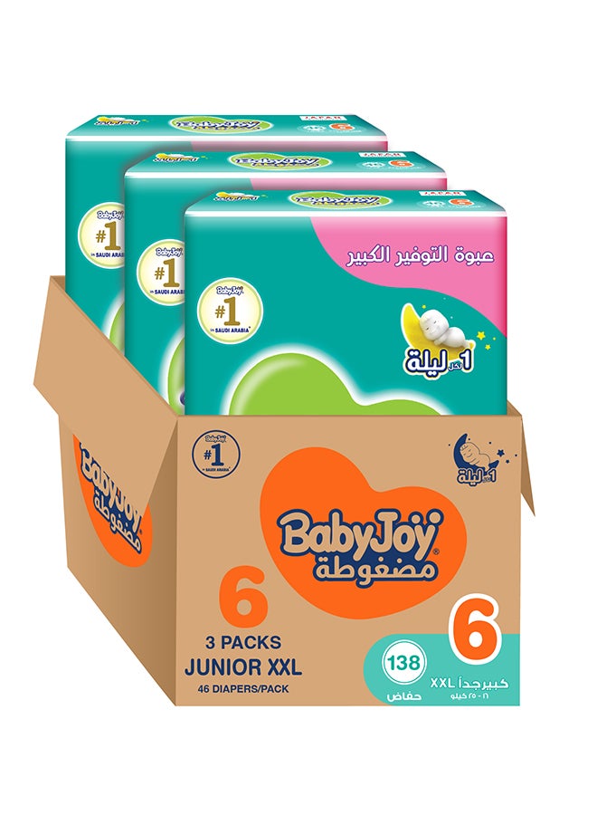 BabyJoy Compressed Diamond Pad Diaper, Size 6, Junior XXL, 16-25 Kg, Giant Box, 138 Diapers - Image 1