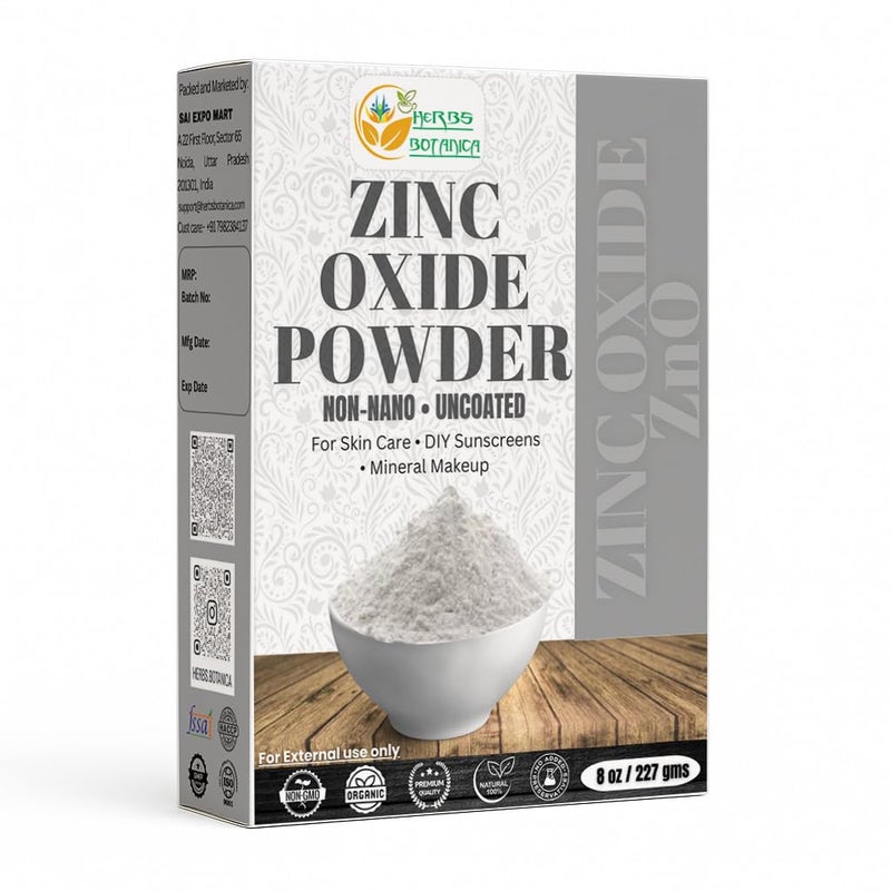 HERBS BOTANICA مسحوق أكسيد الزنك غير النانو، درجة صيدلانية لحماية البشرة، الشفاء، كريم طفح الحفاضات للأطفال، واقي الشمس، العناية بحب الشباب، مستحضرات التجميل والكريمات DIY، 8 أوقية / 227 جرام - Image 1