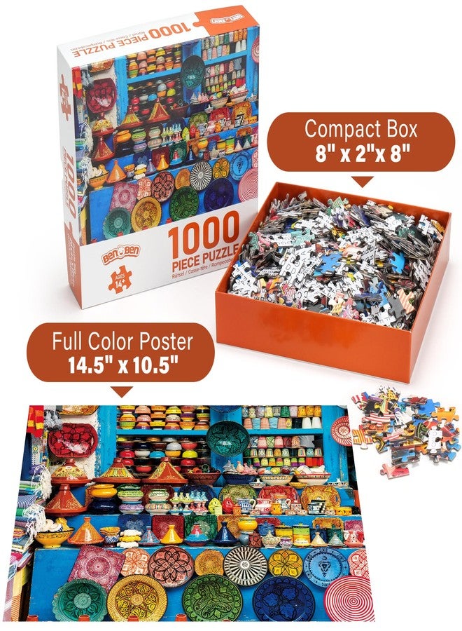 BenBen 1000 Piece Jigsaw Puzzle for Adults, Moroccan Pottery, Jigsaw Puzzle with Letters or Patterns on Back, Challenging Puzzle for Game Night - Image 3