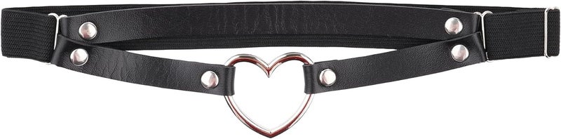 FM FM42 Multicolor PU Simulated Leather Women's Gothic Double Straps Heart O Ring Leg Thigh Elastic Garter Belt, One Pair - Image 4