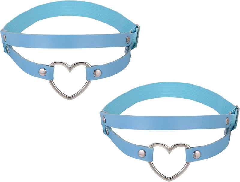 FM FM42 Multicolor PU Simulated Leather Women's Gothic Double Straps Heart O Ring Leg Thigh Elastic Garter Belt, One Pair - Image 1