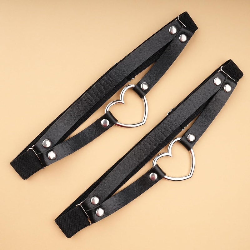 FM FM42 Multicolor PU Simulated Leather Women's Gothic Double Straps Heart O Ring Leg Thigh Elastic Garter Belt, One Pair - Image 5
