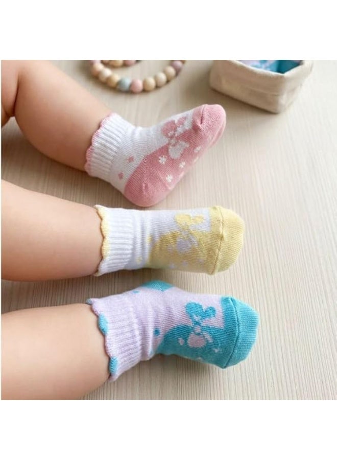جوارب بيبي قطنية ناعمة بنقشة زهور، 3 أزواج - Image 2