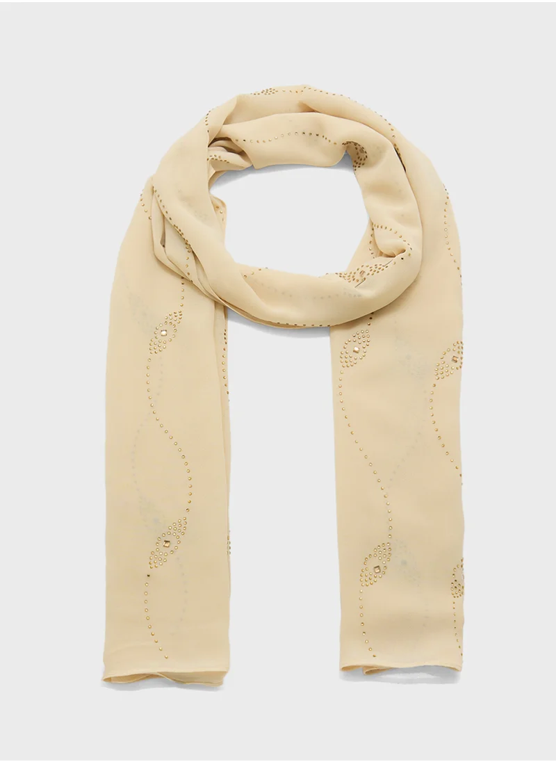 خزانة Embellished Wavy Pattern Long Hijab Scarf