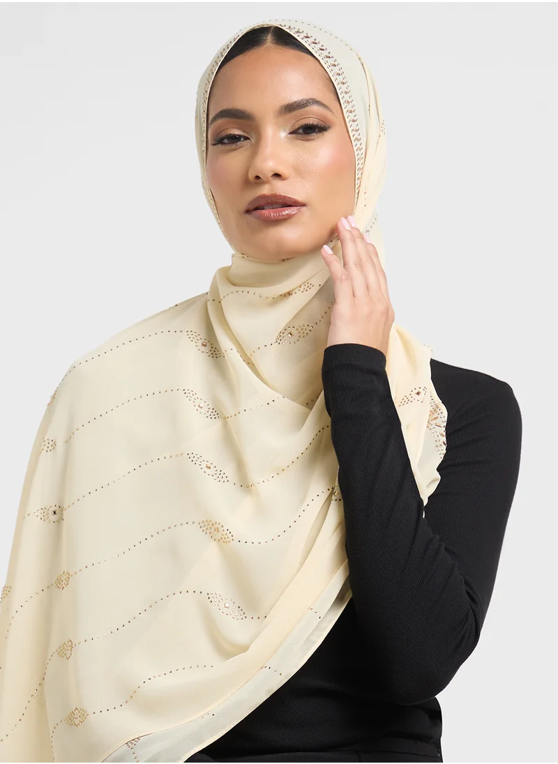 خزانة Embellished Wavy Pattern Long Hijab Scarf