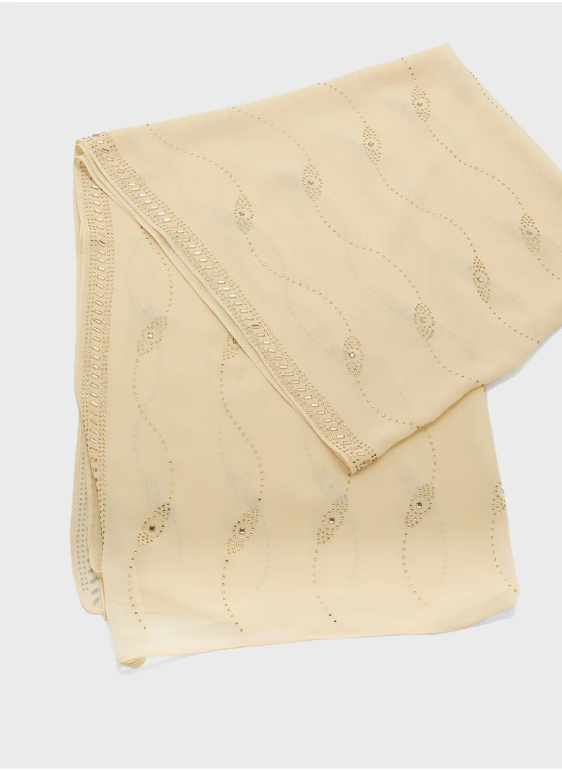 خزانة Embellished Wavy Pattern Long Hijab Scarf