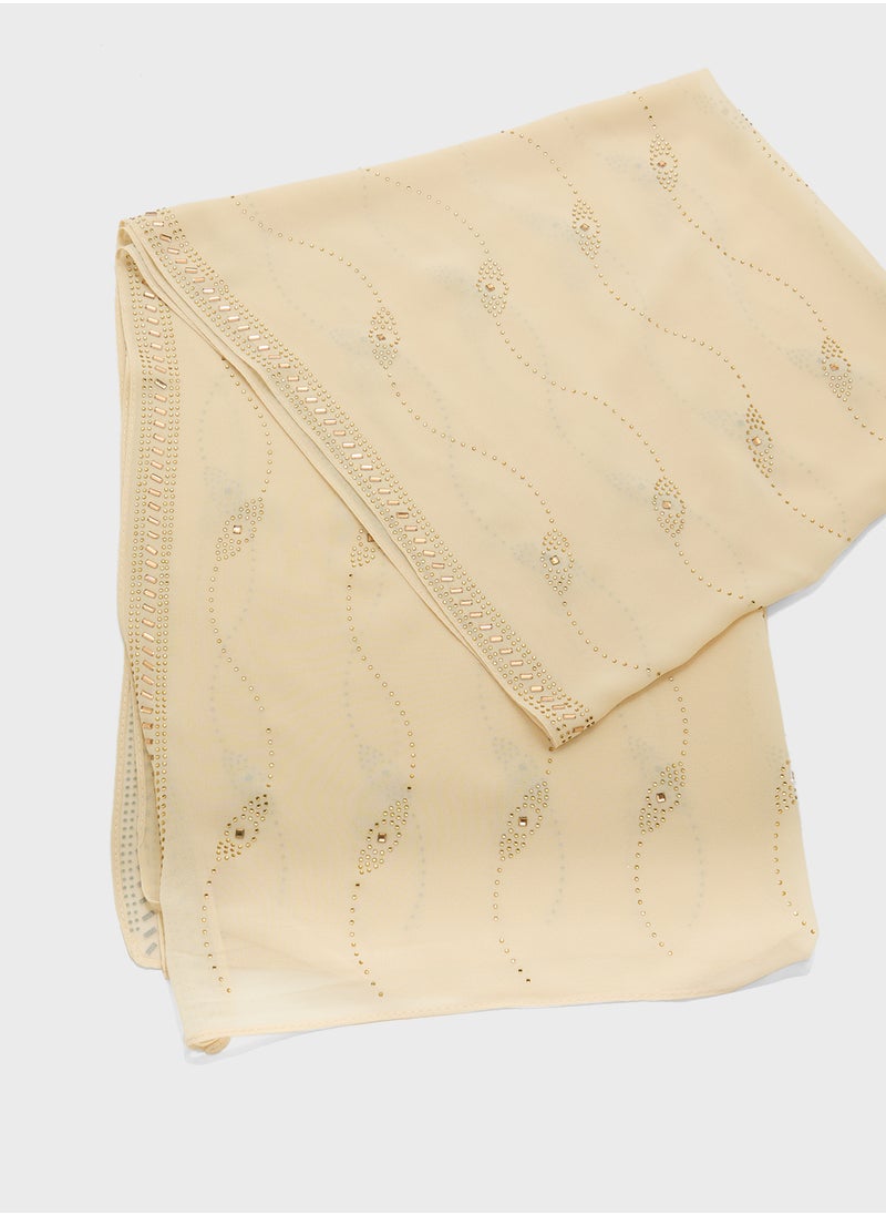 Khizana - Embellished Wavy Pattern Long Hijab Scarf - Image 1