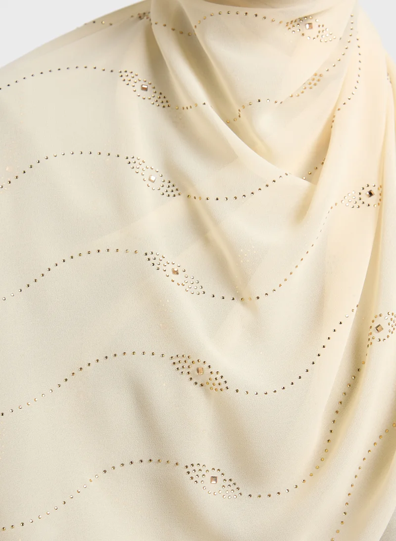 Khizana Embellished Wavy Pattern Long Hijab Scarf