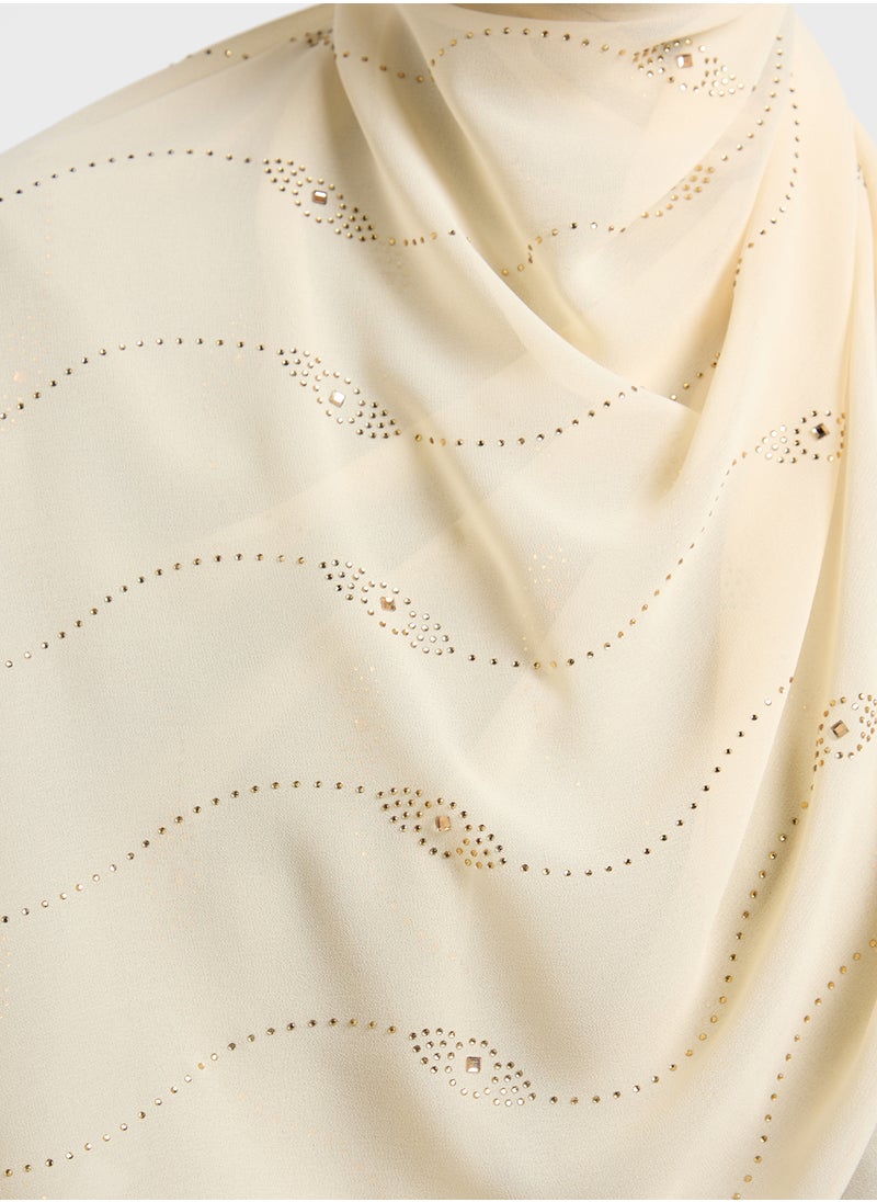 Khizana - Embellished Wavy Pattern Long Hijab Scarf - Image 1