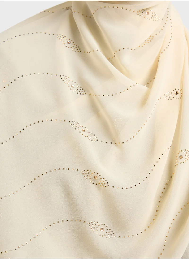 Khizana Embellished Wavy Pattern Long Hijab Scarf