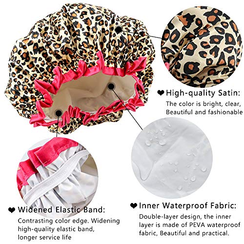 TCOTBE 4 Pieces Shower Cap for Women, Elastic and Reusable, Environmental Protection Hair Bath Caps, Double Waterproof Layers Bathing Hat - Image 3