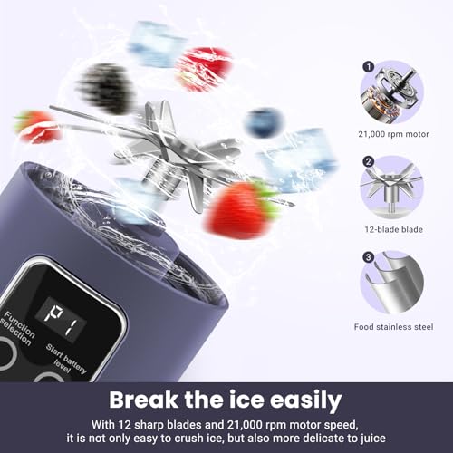 pakay Portable Blender Personal Electric USB，500ML Portable juicer Shakes and Smoothies Blender，Small Blenders，Mixing，Compact、Convenient and Versatile (Purple) - Image 3