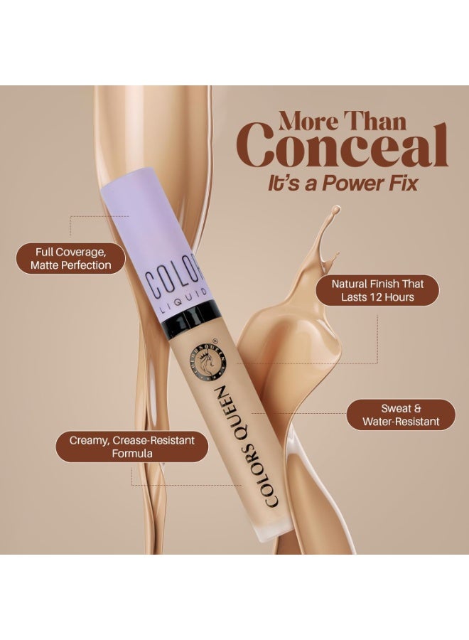 COLORS QUEEN Conceal & Reveal Liquid Concealer – 12 Green Corrector, 6g | Lightweight, Long Lasting & Easily Blendable with Matte Finish | Waterproof Liquid Concealer for Women with Jojoba Seed Oil - Image 2