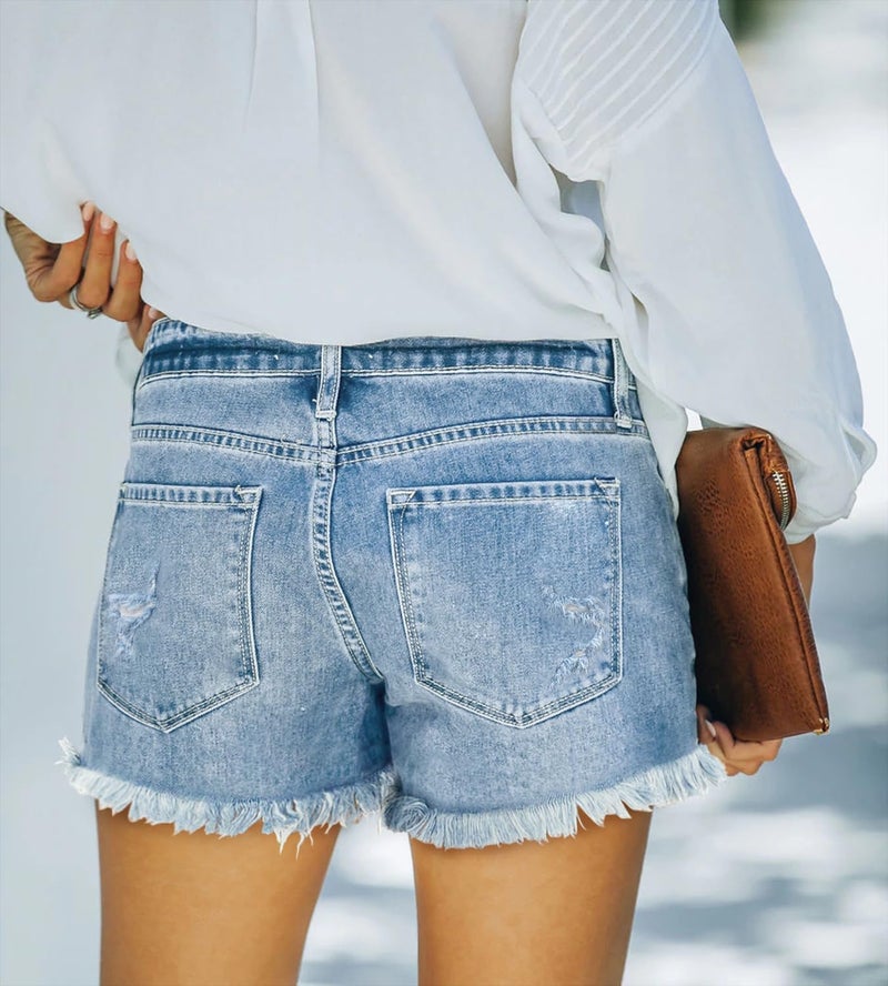 ZOLUCKY Women's Denim High Waisted Shorts - Light Blue, XL - Image 4