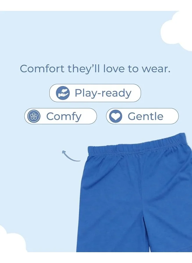 Luay Blue Boys 100% Cotton T-Shirt & Shorts Set | Summer Casual Outfit for Kids & Toddlers | Soft Breathable Fabric | Cartoon Car Print | Light Blue & Blue for Men | Best Price UAE