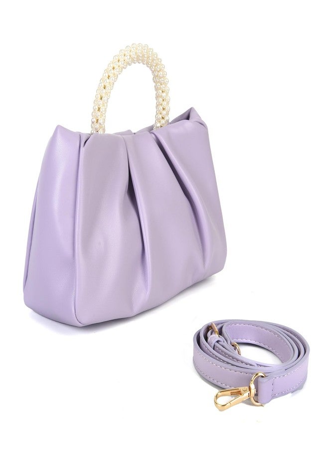 Valleycomfy Evening Clutch Pearl Purses for Women Ladies Soft Leather Cloud Crossbody Bags Shoulder Bag for Party/Wedding/Cocktail, Purple, Small - Image 2