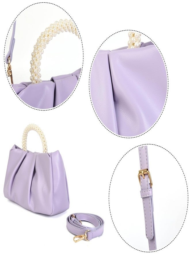 Valleycomfy Evening Clutch Pearl Purses for Women Ladies Soft Leather Cloud Crossbody Bags Shoulder Bag for Party/Wedding/Cocktail, Purple, Small - Image 5