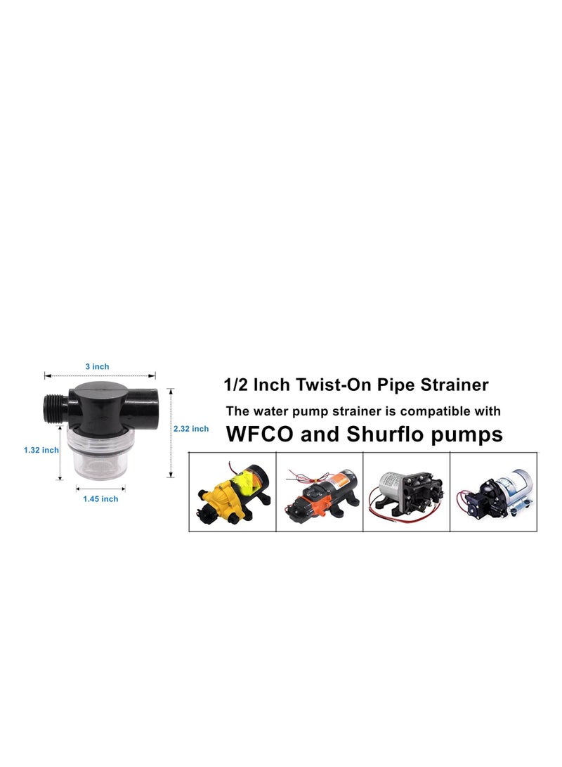 SYOSI 2 Pcs Twist-On Pipe Water Pump Strainer, RV Water Pump Filter Compatible With Shurflo Or Wfco,1/2 Inch Npsm Inlet/Outlet With 80 Mesh Stainless Steel Filter Screen For RV Marine Replacement - Image 4