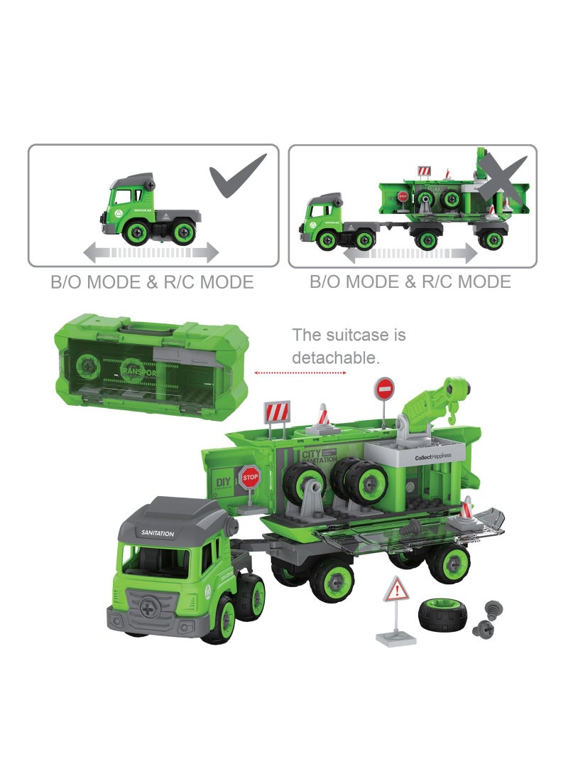 Eazy Kids Little Story - Kids Toy Sanitation Truck wt 2 Mini Truck - Green  - Image 2
