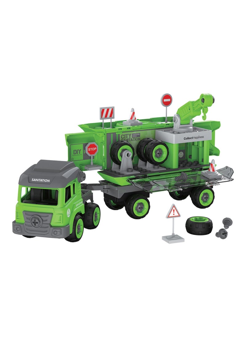 Eazy Kids Little Story - Kids Toy Sanitation Truck wt 2 Mini Truck - Green  - Image 1