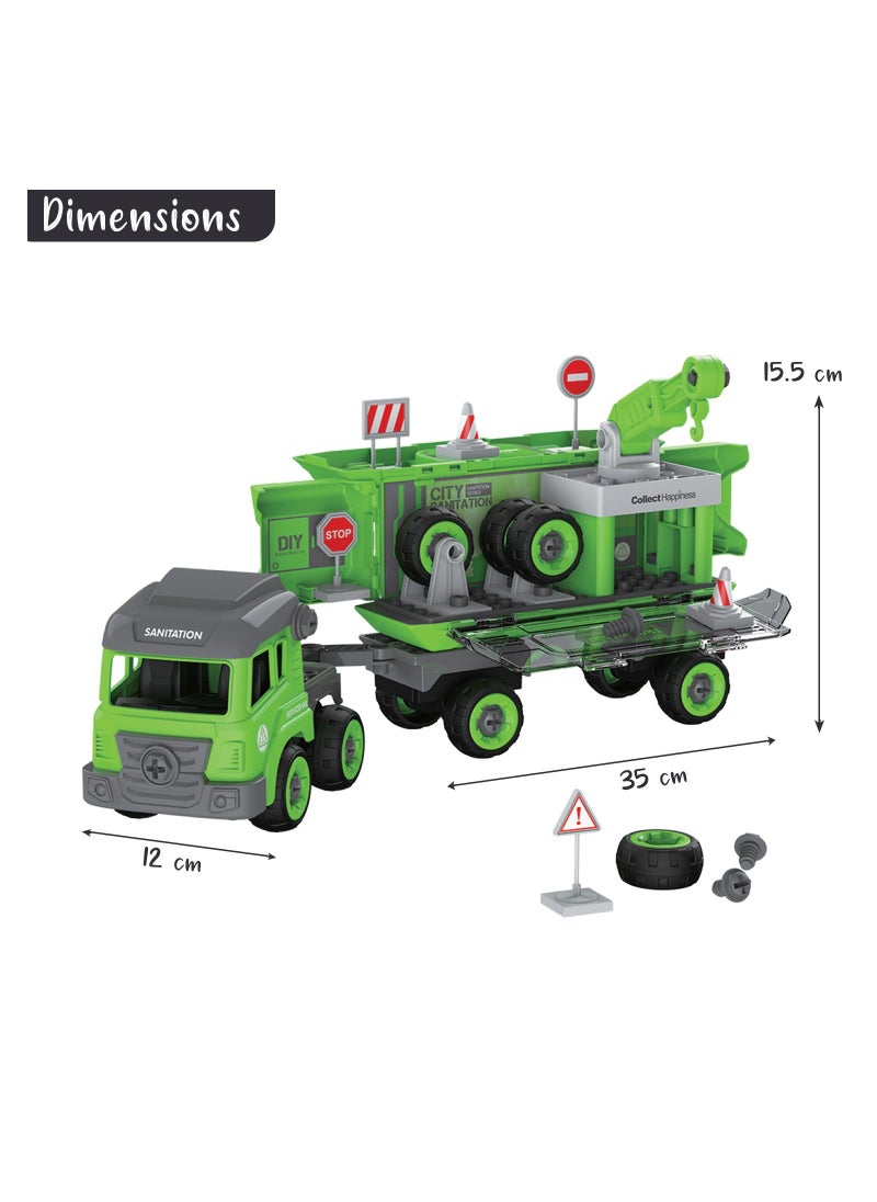 Eazy Kids Little Story - Kids Toy Sanitation Truck wt 2 Mini Truck - Green  - Image 5