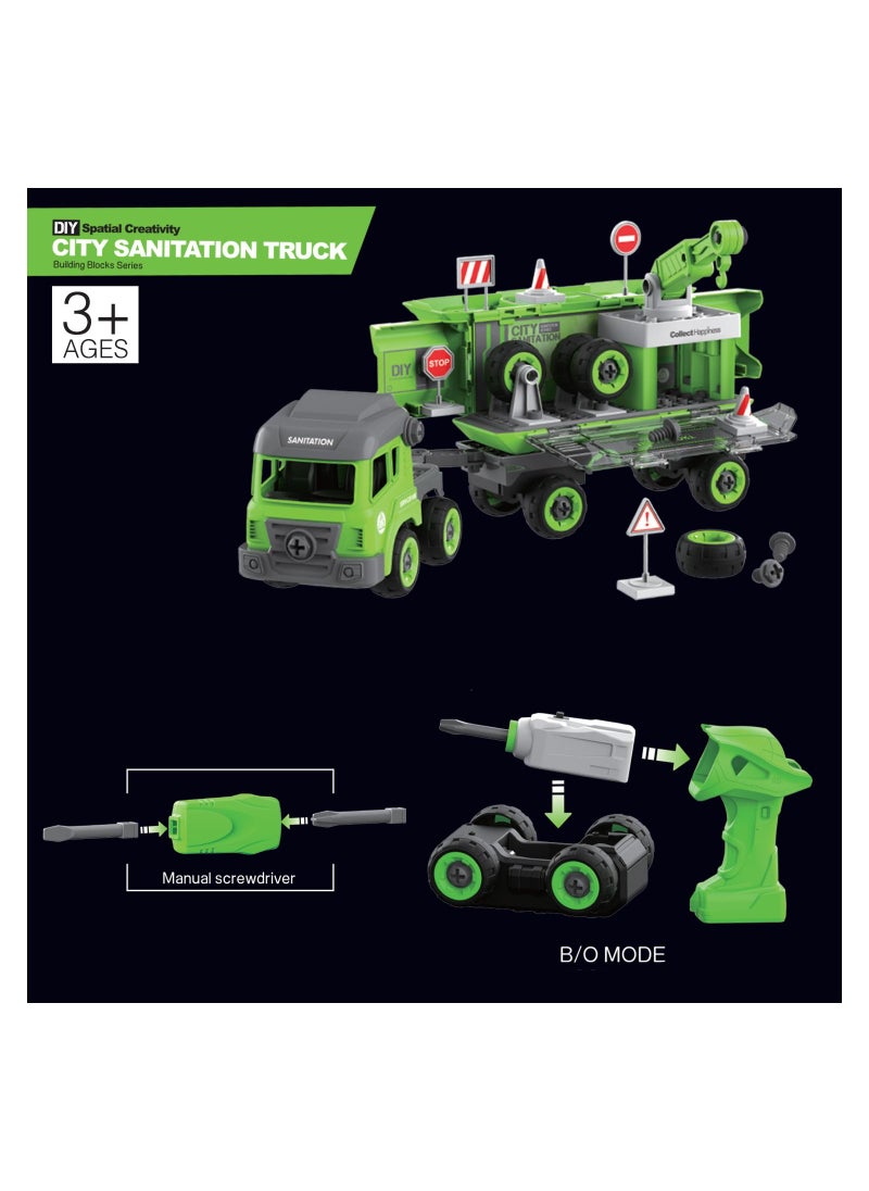 Eazy Kids Little Story - Kids Toy Sanitation Truck wt 2 Mini Truck - Green  - Image 4