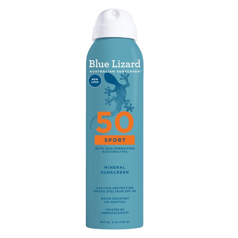 BLUE LIZARD Sport Mineral Sunscreen Spray SPF 50+, Dermatologist-Recommended Brand, Broad-Spectrum UVA/UVB Protection, Water-Resistant, Zinc Oxide Formula, Vegan, 5 fl oz - Image 1