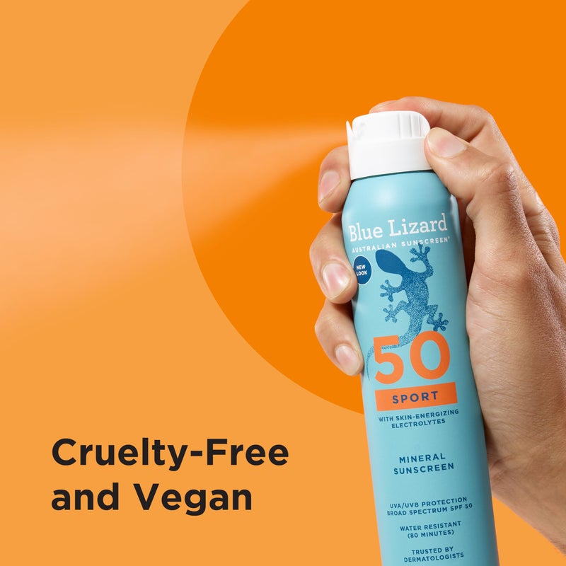 BLUE LIZARD Sport Mineral Sunscreen Spray SPF 50+, Dermatologist-Recommended Brand, Broad-Spectrum UVA/UVB Protection, Water-Resistant, Zinc Oxide Formula, Vegan, 5 fl oz - Image 3