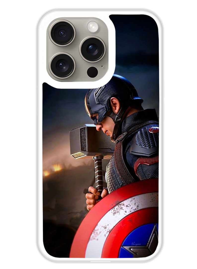 Theodor Protective Case Cover For APPLE IPHONE 15 Pro Captain America 1 (White Bumper) - Image 1