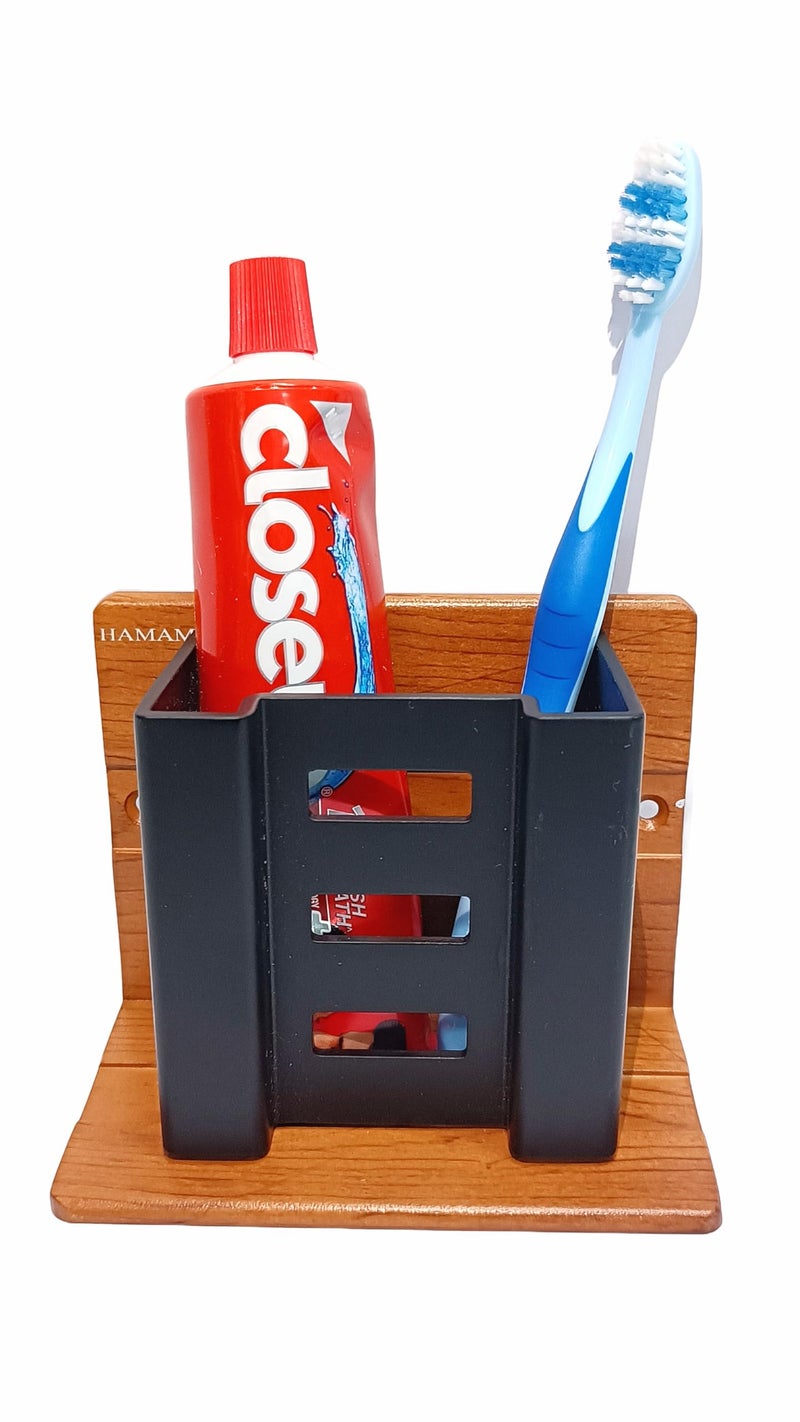 HAMAM Tooth Brush Holder Aluminium (Wooden) for Bathroom, Toothpaste Holder, Holder for Kitchen, Razer, Tumbler Holder, Brush Stand, Makeup Brush Holder Wall Mount with ss Screws Pack of 1 - Image 1