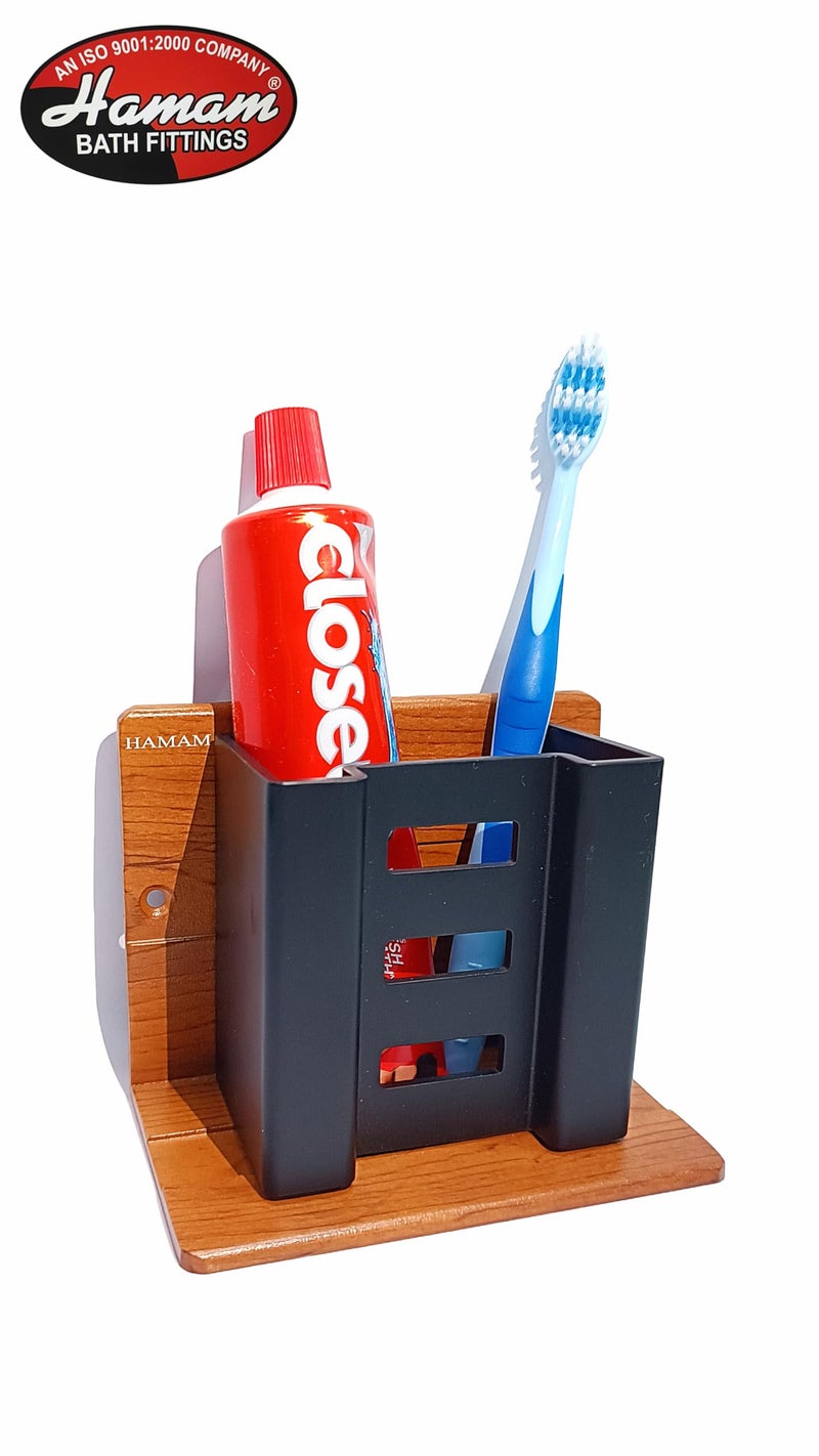HAMAM Tooth Brush Holder Aluminium (Wooden) for Bathroom, Toothpaste Holder, Holder for Kitchen, Razer, Tumbler Holder, Brush Stand, Makeup Brush Holder Wall Mount with ss Screws Pack of 1 - Image 4