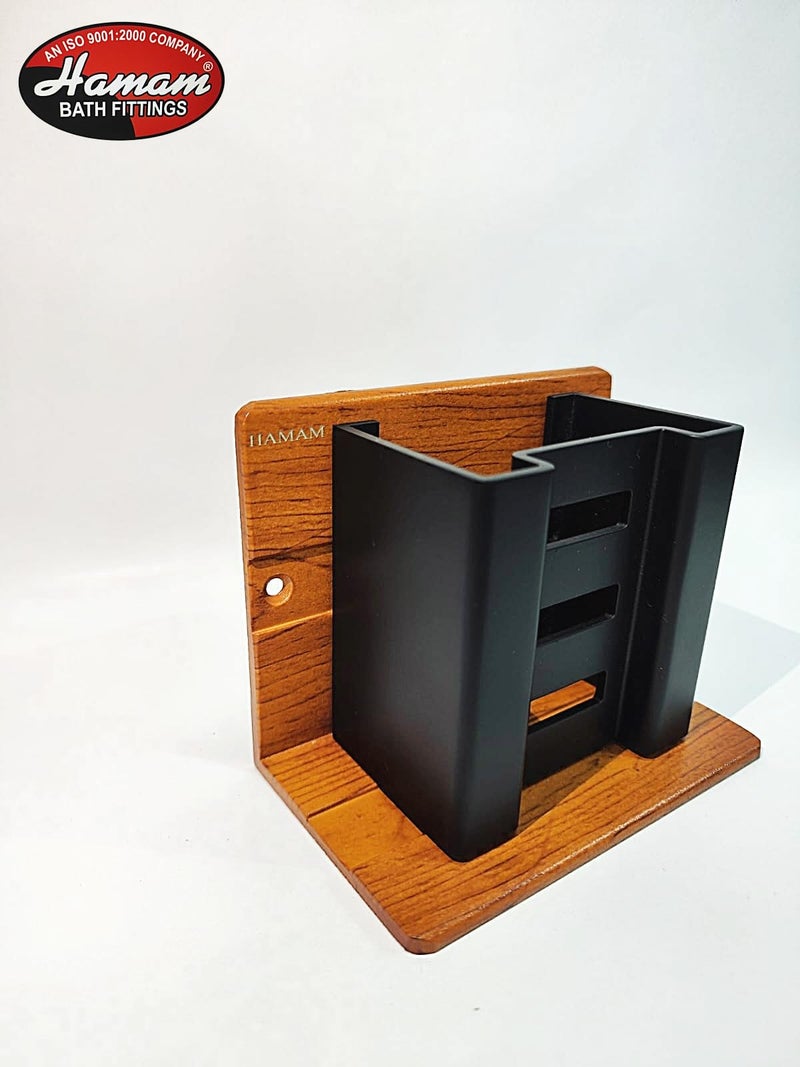 HAMAM Tooth Brush Holder Aluminium (Wooden) for Bathroom, Toothpaste Holder, Holder for Kitchen, Razer, Tumbler Holder, Brush Stand, Makeup Brush Holder Wall Mount with ss Screws Pack of 1 - Image 5