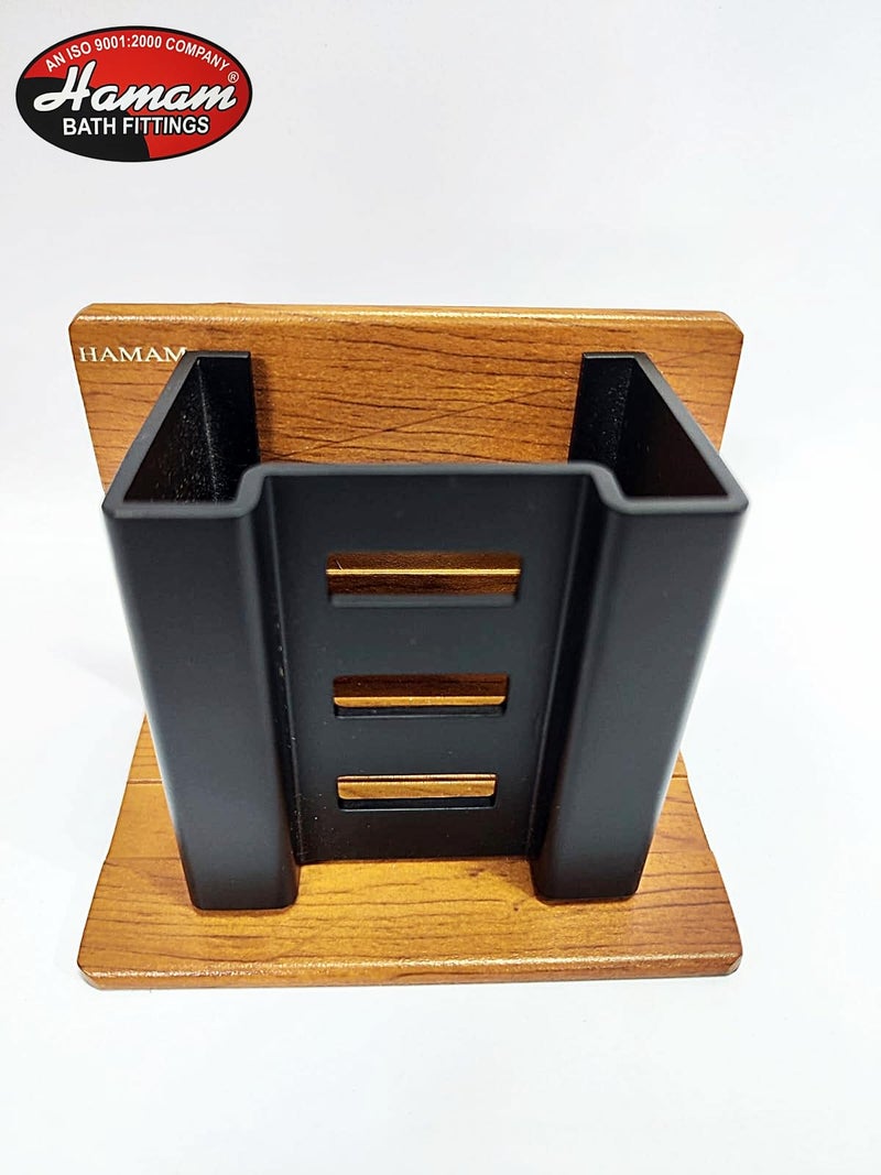 HAMAM Tooth Brush Holder Aluminium (Wooden) for Bathroom, Toothpaste Holder, Holder for Kitchen, Razer, Tumbler Holder, Brush Stand, Makeup Brush Holder Wall Mount with ss Screws Pack of 1 - Image 3