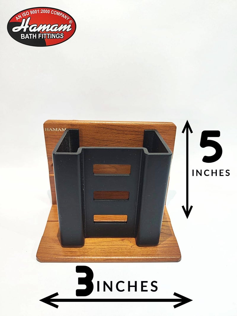 HAMAM Tooth Brush Holder Aluminium (Wooden) for Bathroom, Toothpaste Holder, Holder for Kitchen, Razer, Tumbler Holder, Brush Stand, Makeup Brush Holder Wall Mount with ss Screws Pack of 1 - Image 2