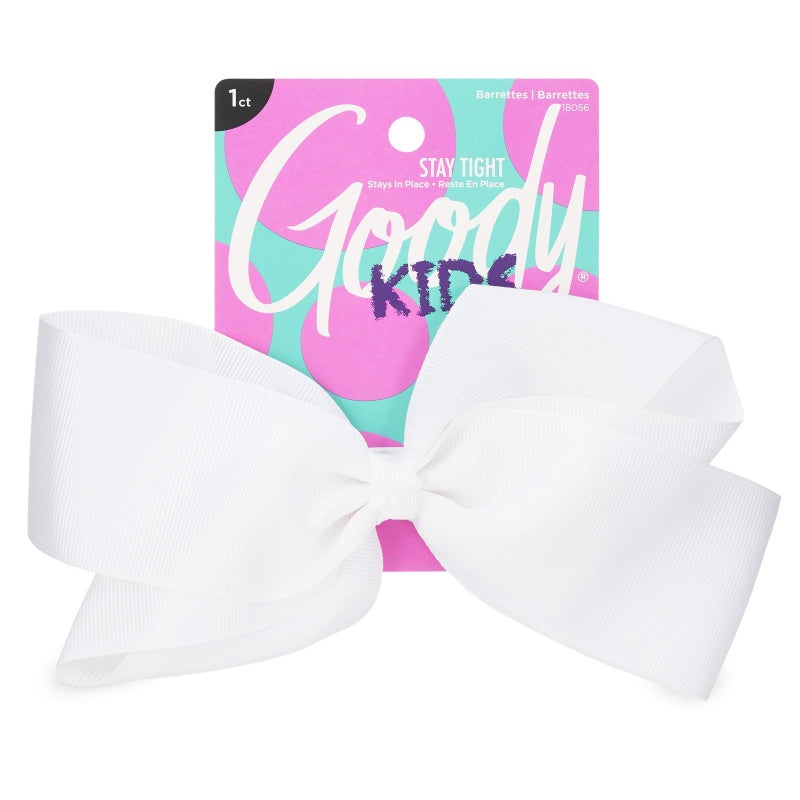 Goody Kids Large Bow Barette  White  Stay Tight Closure Help Keep Hairs In Place  Hair Accessories