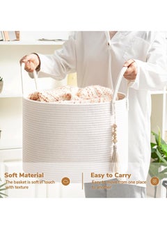 Goodpick Goodpick Large Laundry Basket Decorative White Basket for Blankets, Baby Storage Basket for Nursery, Living Room, Bedroom, Big Rope Hamper  - Image 4