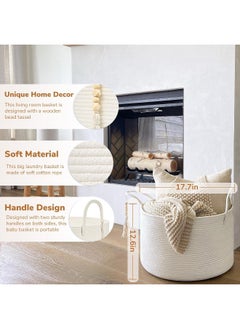 Goodpick Goodpick Large Laundry Basket Decorative White Basket for Blankets, Baby Storage Basket for Nursery, Living Room, Bedroom, Big Rope Hamper  - Image 3