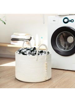Goodpick Goodpick Large Laundry Basket Decorative White Basket for Blankets, Baby Storage Basket for Nursery, Living Room, Bedroom, Big Rope Hamper  - Image 5