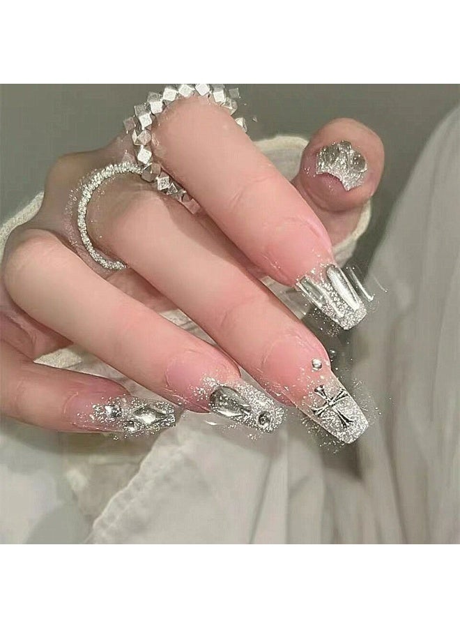 Goolsky Sparkly Crushed Diamond Chrome Hearts Cross Press-on Nails for Cool Edgy Style - Image 4