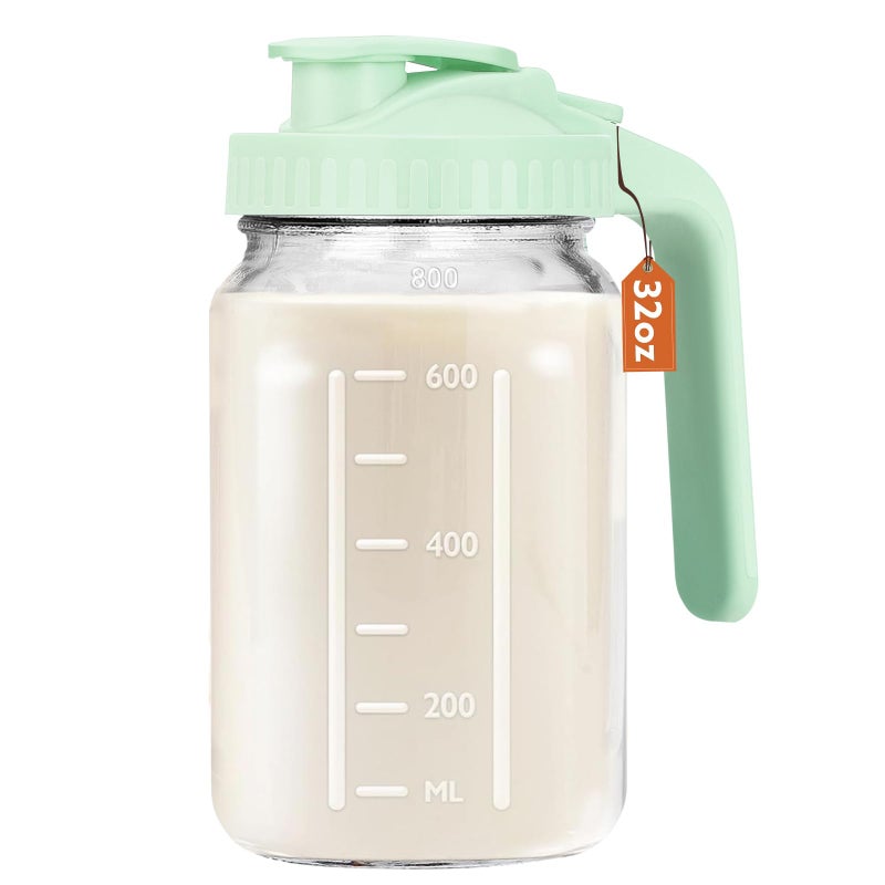 Mihlapi Breast Milk Pitcher, 32 OZ Mason Jar Pitcher with Lid Double Leak Proof,1 Quart Breastmilk Storage Containers for Fridge, Glass Jug for Sun Tea, Juice, Cold Brew Coffee - Image 1
