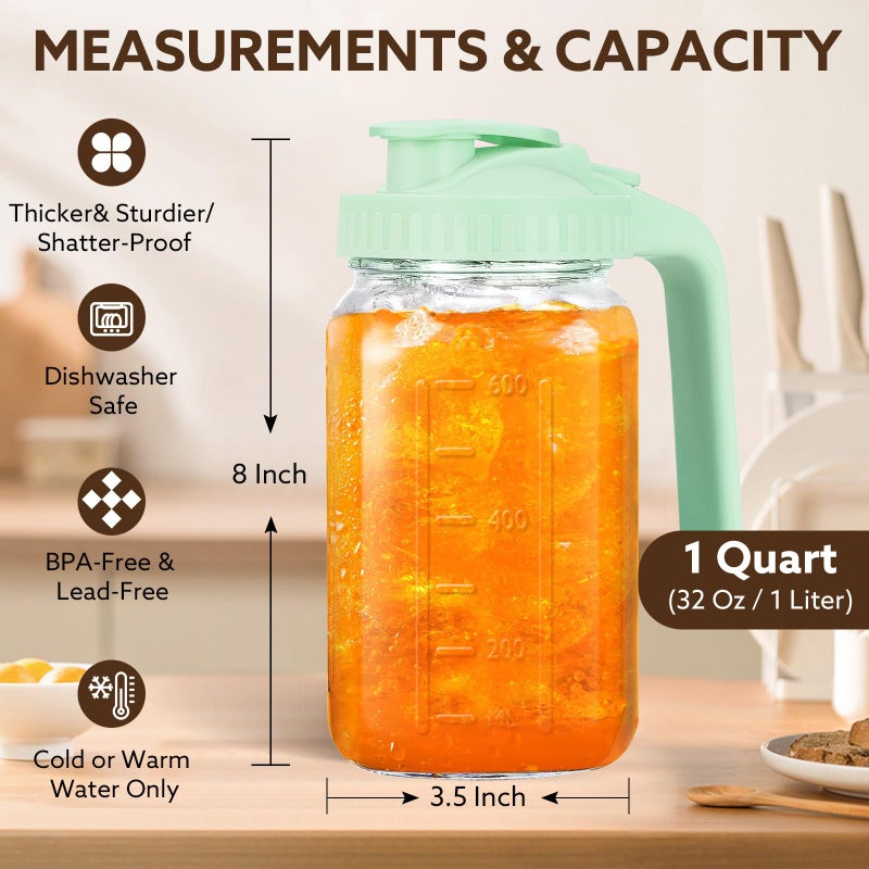 Mihlapi Breast Milk Pitcher, 32 OZ Mason Jar Pitcher with Lid Double Leak Proof,1 Quart Breastmilk Storage Containers for Fridge, Glass Jug for Sun Tea, Juice, Cold Brew Coffee - Image 4
