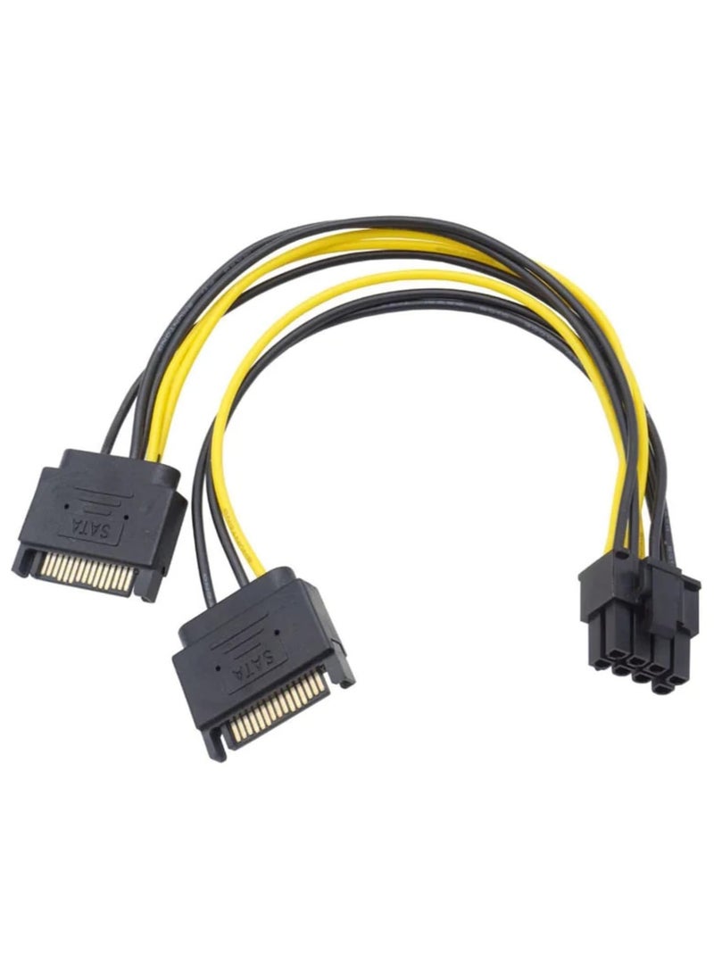 SOLDOUT Dual SATA to 8 Pin PCI-E PCI Express Power Cable PSU Power Graphics Converter Adapter Video Card Cable Cord (Dual 15 Pin SATA To 6+2 Pin PCI-E)  - Image 1