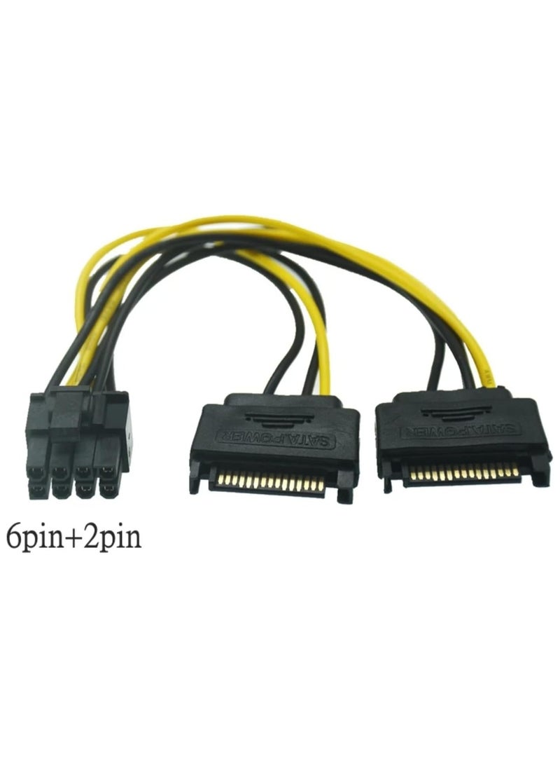 SOLDOUT Dual SATA to 8 Pin PCI-E PCI Express Power Cable PSU Power Graphics Converter Adapter Video Card Cable Cord (Dual 15 Pin SATA To 6+2 Pin PCI-E)  - Image 3