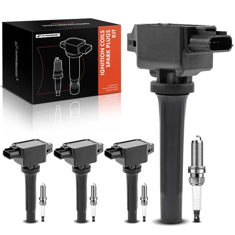 A-Premium Set of 4 Ignition Coil Pack and Iridium Spark Plugs Compatible with Mazda CX-5 2013-2018, 3 2012-2019, 3 Sport 2014 2016-2018, 6 2014-2017, MX-5 Miata 2016-2018, CX-3 2016-2020 - Image 1