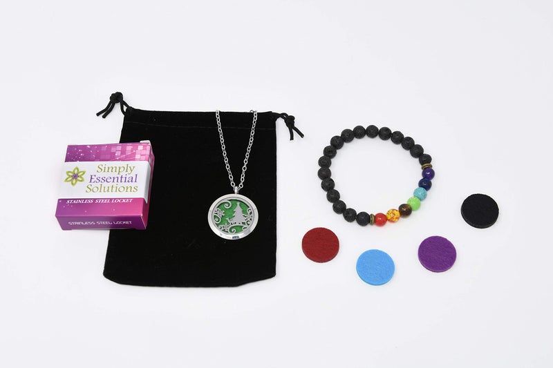 Simply Essential Solutions Aromatherapy Essential Oil Diffuser Stainless Steel 30 MM Silver Magnetic Locket Pendant 2 Sizes Chain Necklace, Refill Pads & Diffuser Bracelet in a Velvet Bag (Christmas Tree Deer) - Image 2