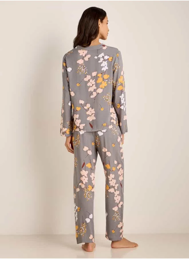 FAV Floral Print Long Sleeves Top and Pyjama Set
