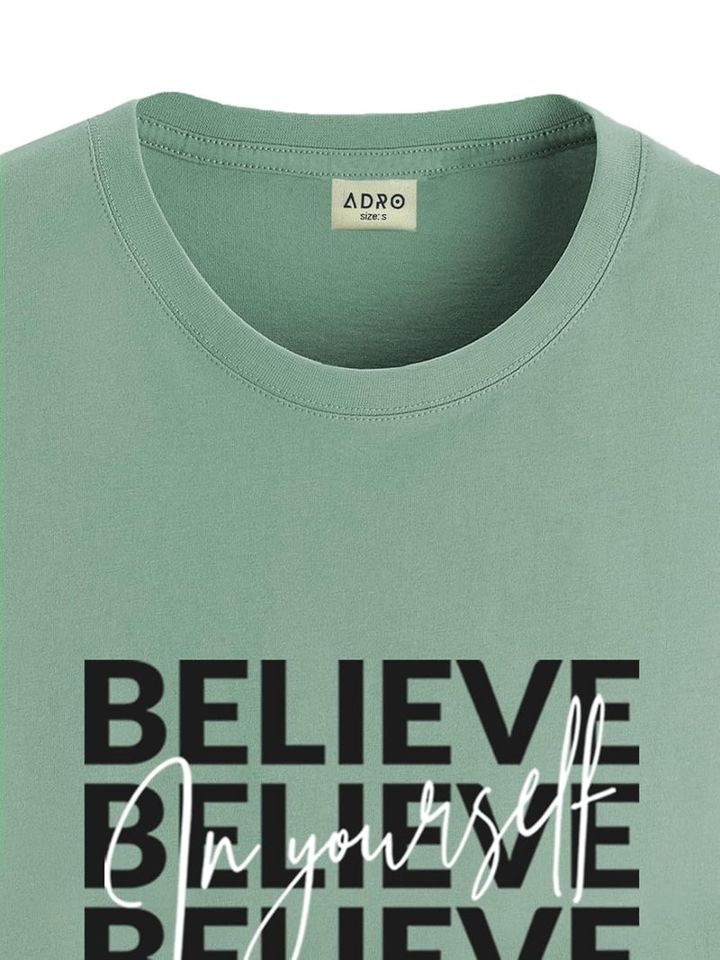 ADRO Men's Pastel Green Motivational Printed T-Shirt - Believe in Yourself Graphic, Regular Fit, Cotton Lycra Stretch Fabric - Image 2
