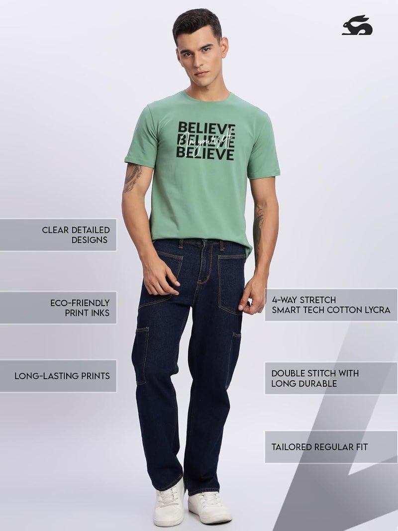 ADRO Men's Pastel Green Motivational Printed T-Shirt - Believe in Yourself Graphic, Regular Fit, Cotton Lycra Stretch Fabric - Image 5